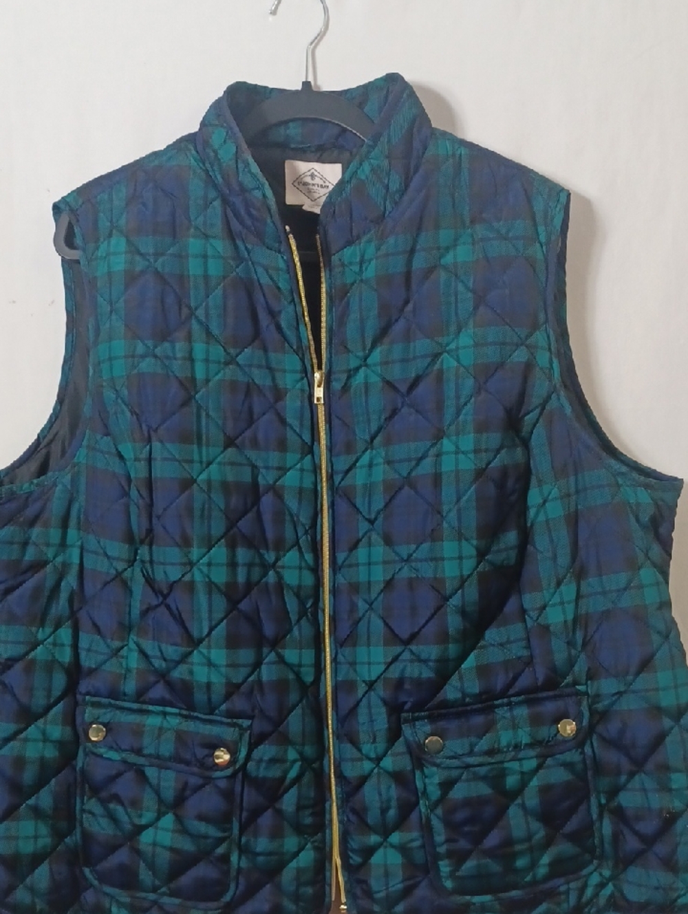 St. John's Bay Quilted Plaid Vest in Teal and Navy